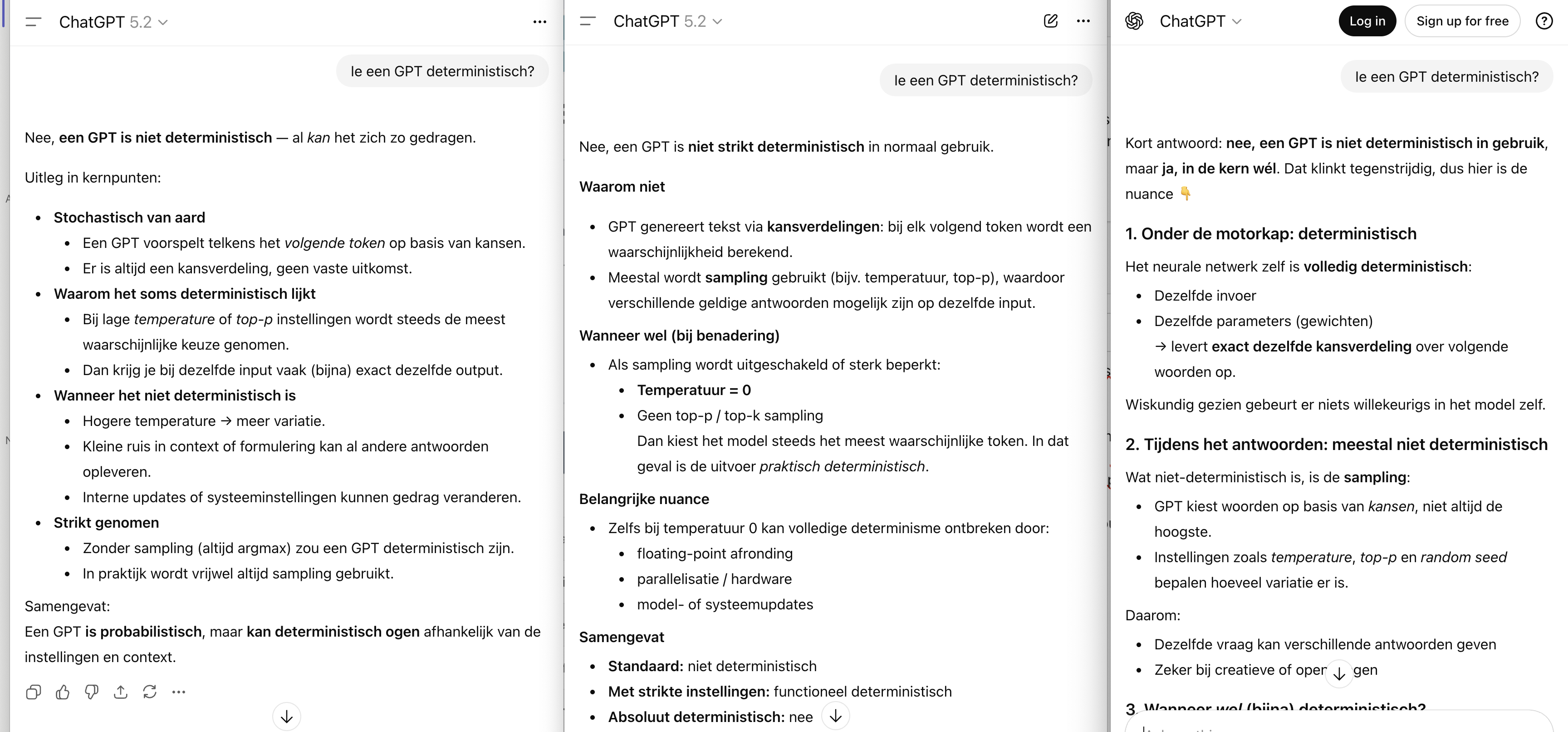 Drie keer dezelfde vraag aan ChatGPT geeft drie verschillende antwoorden